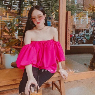 💯🔥Áo kiểu bẹt vai trơn tay phồng siêu hot