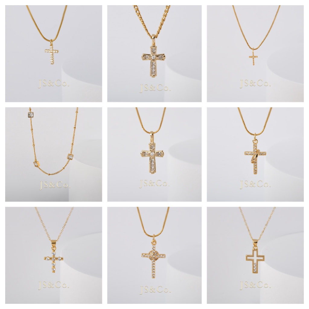 Js & Co. Vòng cổ Mạ Vàng 18K Mặt Thánh Giá Đính Đá Zirconia 45N-1 Không Gây Dị Ứng Thời Trang Cho Nữ