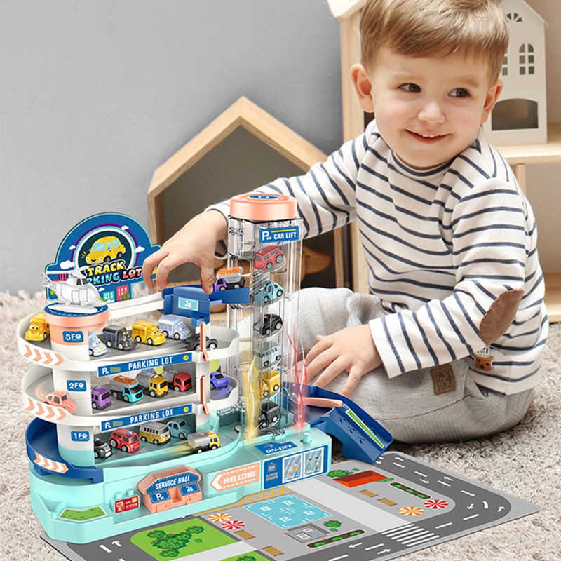 Trẻ em đường sắt xe phiêu lưu đồ chơi cậu bé câu đố giác ngộ xây dựng ô tô bãi đậu 3-4 đến 6 tuổi