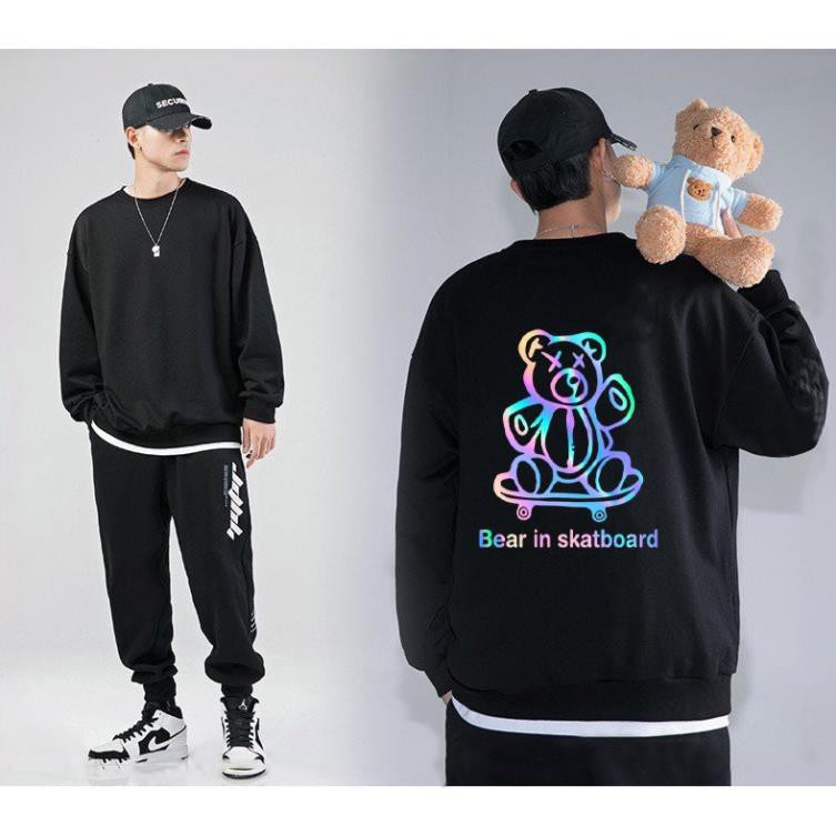 Áo Sweater Gấu Trượt Ván Phản Quang, Aó Nỉ Dài Tay Nam Nữ Cá Tính - AS27