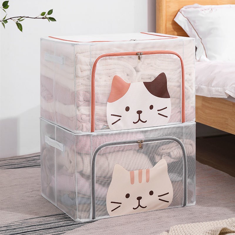 Hộp Đựng Quần Áo Khung Thép, Chất Liệu PVC Trong Suốt, Thùng Đựng Đồ Gấp Gọn 66L-100L TD25