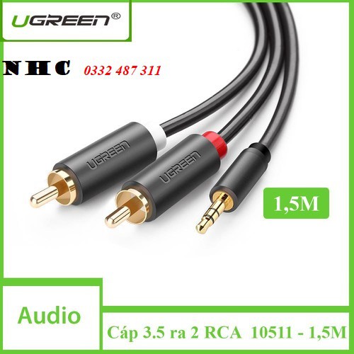 Cáp chuyển 3.5mm 1,5M sang 2 đầu hoa sen RCA Ugreen 10511- Hàng chính hãng cao cấp