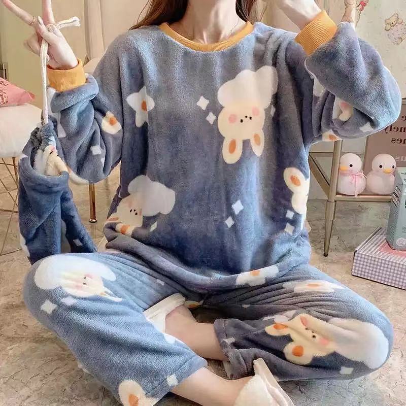 Đồ Ngủ Nữ Mùa Đông San Hô Lông Cừu Phong Cách Hàn Quốc Tay Dài Dễ Thương Sy22