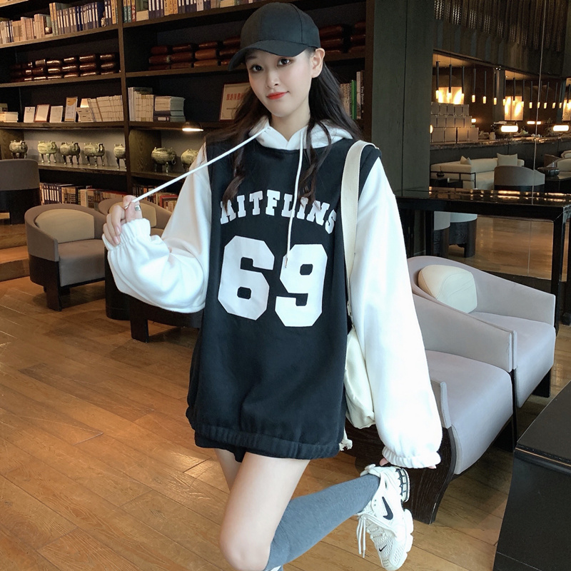 Áo Hoodie Tay Dài Giả Giả Nhiều Lớp In Chữ Cá Tính Thời Trang