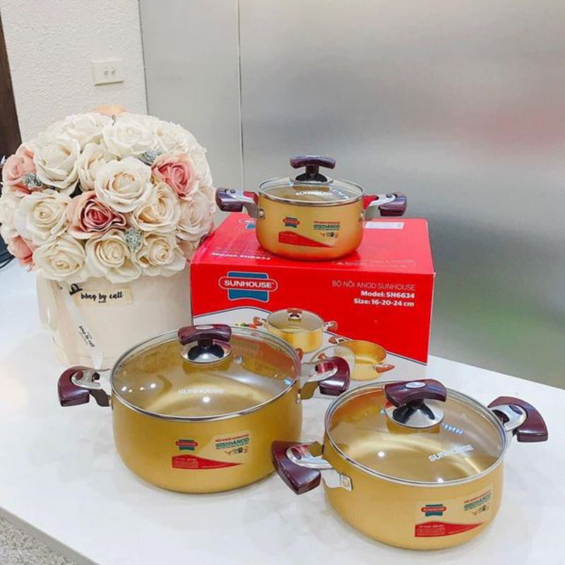 Bộ nồi Sunhouse ANOD SH-6634 (Dùng Cho Bếp Hồng ngoại)