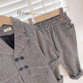 Bộ vest kẻ trắng đen bé trai