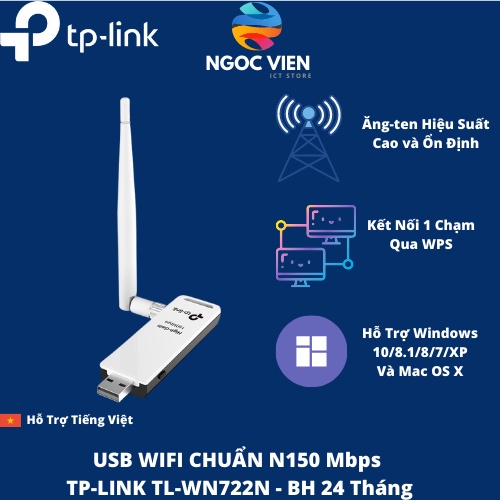 Hỏa Tốc - HCM] Bộ chuyển đổi USB chuẩn N không dây tốc độ 150Mbps TL-WN722N | Chính Hãng TP-link | Ngoc Vien Store