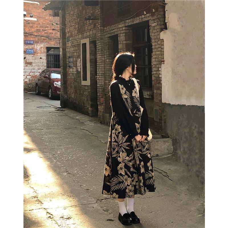 Set of Long Sleeves + Two-Piece Floral Dresses Korean Style Classic Spring Autumn 2022 For Women