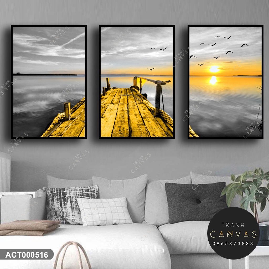 Tranh Canvas Vàng Kim Bộ 3 Tấm