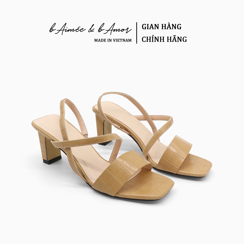 Sandal cao gót nữ 7p đế vuông lạ đẹp thời trang quai chéo dây mảnh mũi vuông cao cấp bAimée & bAmor - MS1666