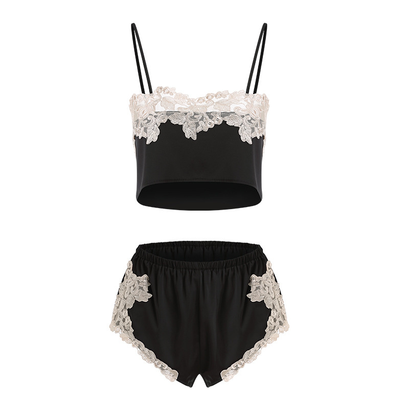 Set Đồ Ngủ LEOSOXS 2 Dây Vải Satin Phối Ren Quyến Rũ Cho Nữ