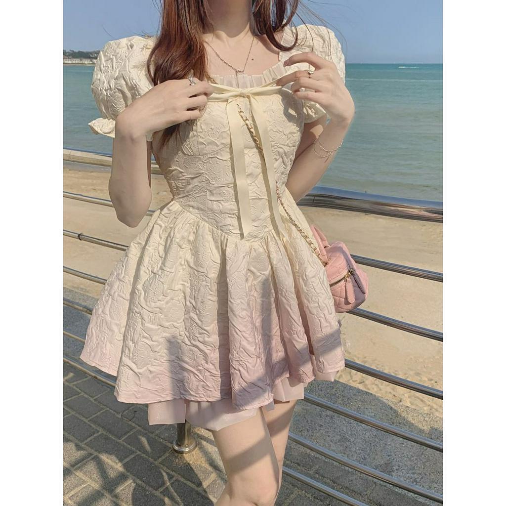 Đầm Chữ A Tay Phồng Cổ Vuông Thời Trang Hàn Quốc