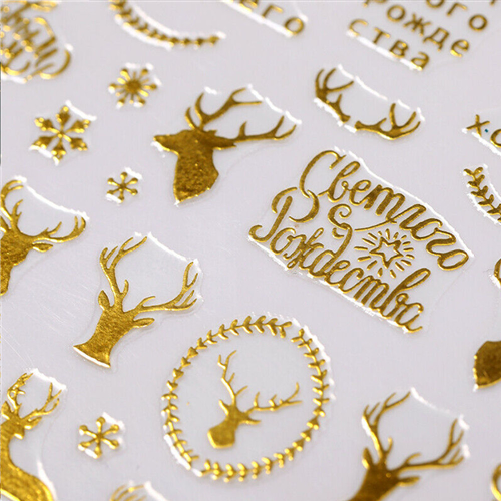 Stickers dán trang trí móng tay chủ đề Giáng sinh 3D đáng yêu