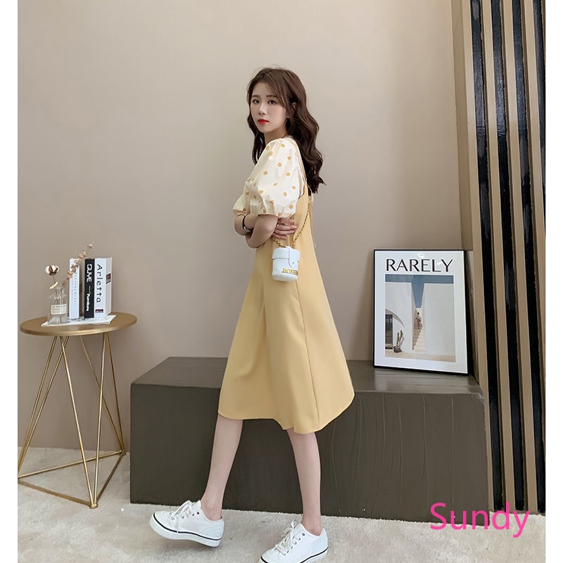 Bộ Áo Sơ Mi Chấm Bi + Đầm Yếm Thời Trang Mùa Hè Phương Tây Dành Cho Nữ