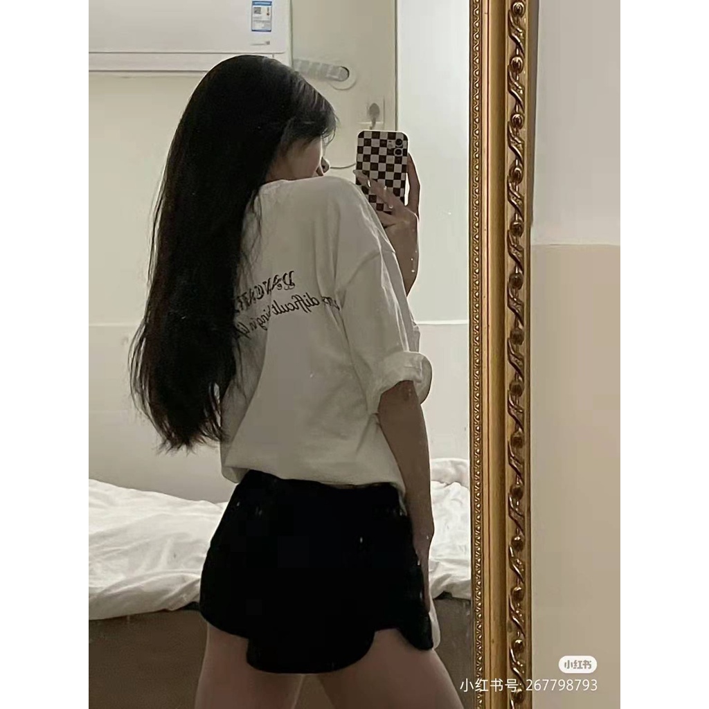 Áo Thun Tay Ngắn Dáng Rộng In Họa Tiết Phong Cách Retro Thời Trang Xinh Xắn Cho Nữ