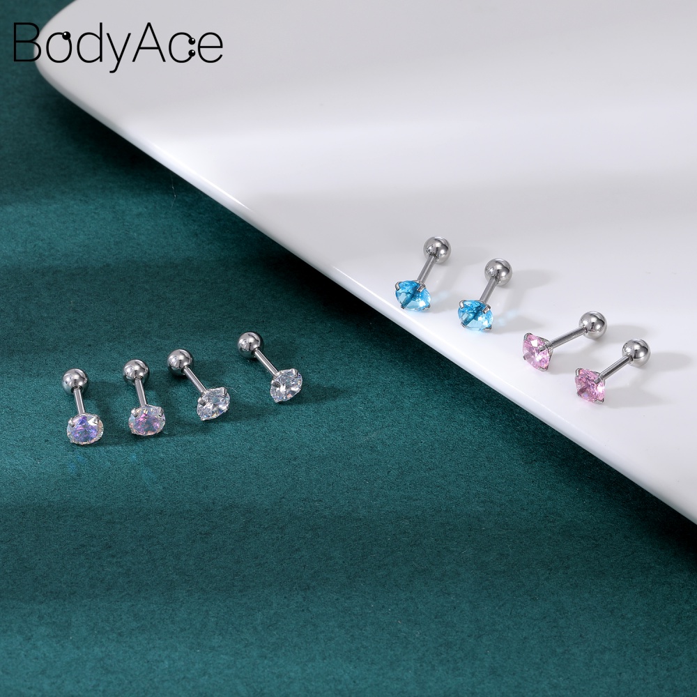 Set 4 Đôi Khuyên Tai Inox Đính Đá Pha Lê Xanh Lam Thời Trang