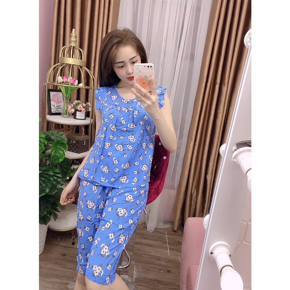 Bộ lanh mặc nhà , đồ bộ tole nữ , quần lửng tay cánh tiên, họa tiết hoa nhí  giao hoa ngẫu nhiên- TL30