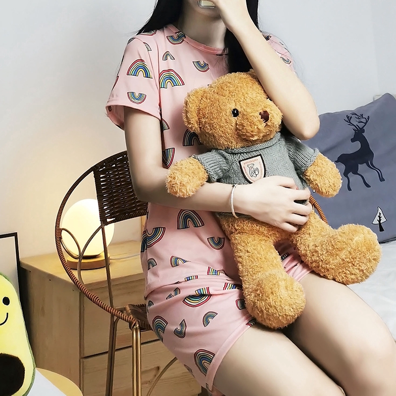 xiaohan korea design short sleeve sleepwear sleeping wear female loose round neck summer nightwear set pajama | BigBuy360 - bigbuy360.vn