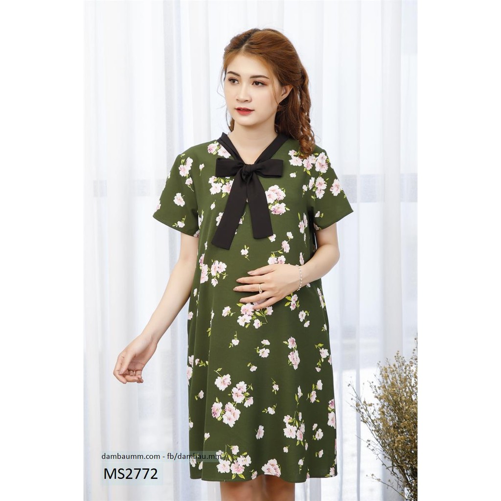 Đầm bầu công sở, váy bầu đẹp cổ nơ hoa hãng M&M MS2772