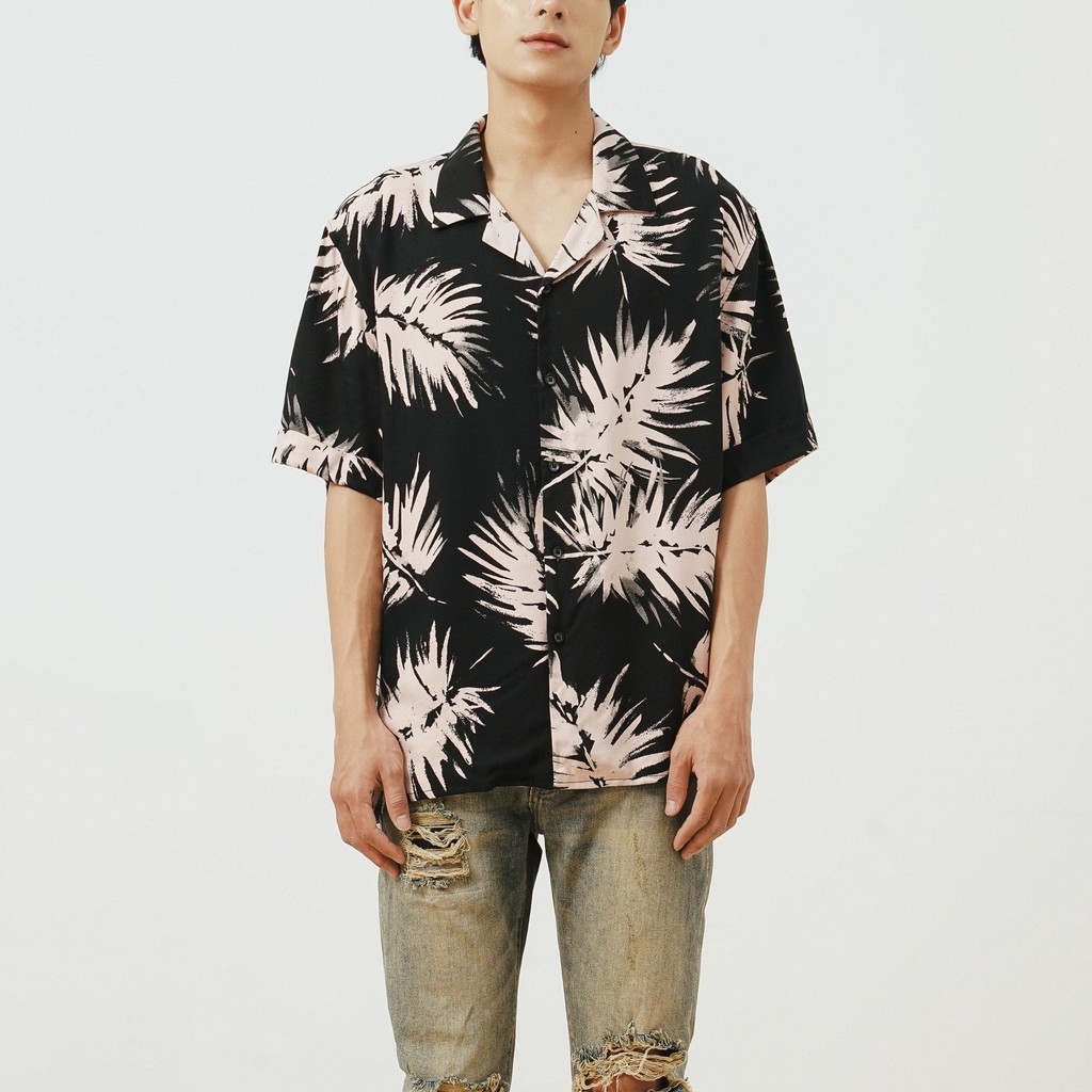 Áo Sơ Mi Cộc Tay Cổ Ve Nam Hoạ Tiết Lá Dừa Hồng UNICUS Dattier Shirt | BigBuy360 - bigbuy360.vn