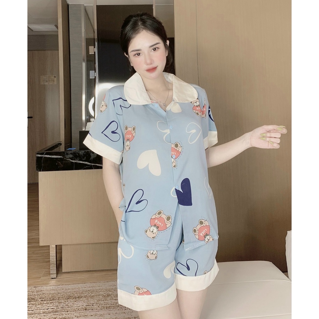 Đồ bộ nữ lụa ngủ pijama mặc nhà áo cộc quần đùi dễ thương JUSOKA