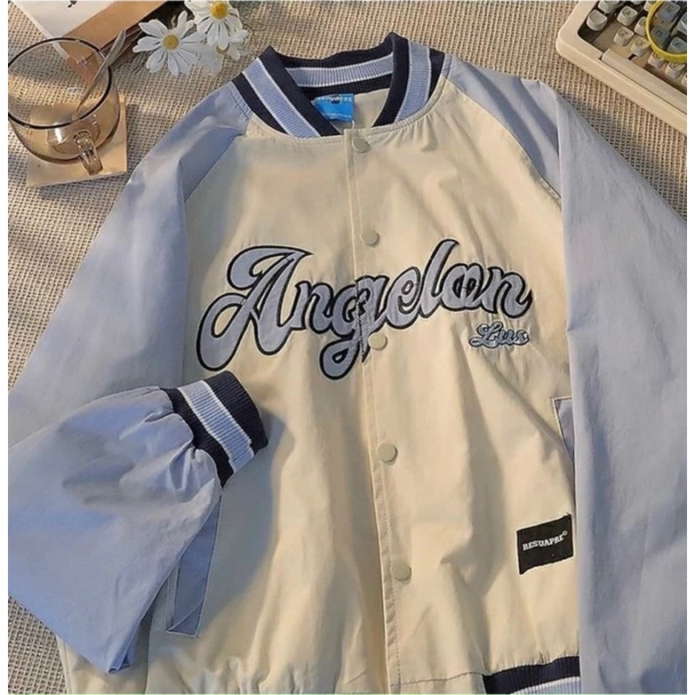 [Ảnh Thật] Áo Bomber Dù bóng chày 2 lớp dày thêu Angel chất dày form unisex