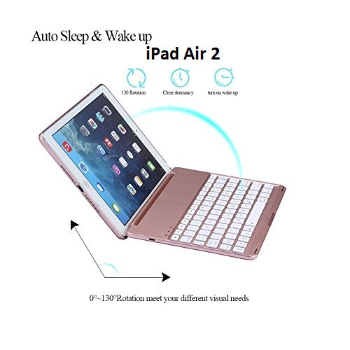 Bao da kiêm bàn phím bluetooth cho iPad Air 2 (Rose Gold) tặng cáp sạc iPhone
