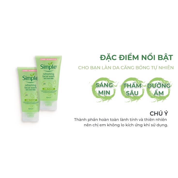Sữa rửa mặt Simple giảm mụn cho da mụn dịu nhẹ tạo bọt 150ml - RM02
