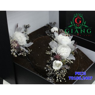Cài tóc cô dâu hoa voan cỏ khô