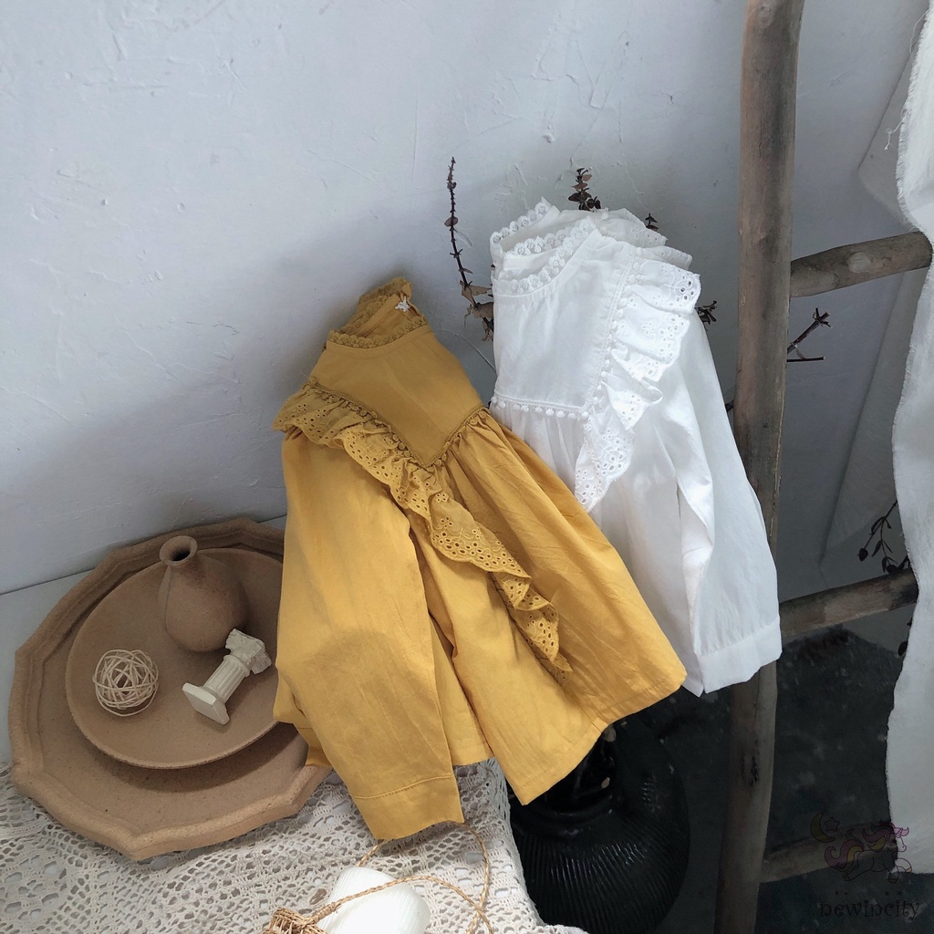 Áo kiểu tay dài phối ren phong cách Hàn Quốc xinh xắn dễ phối đồ cho bé gái