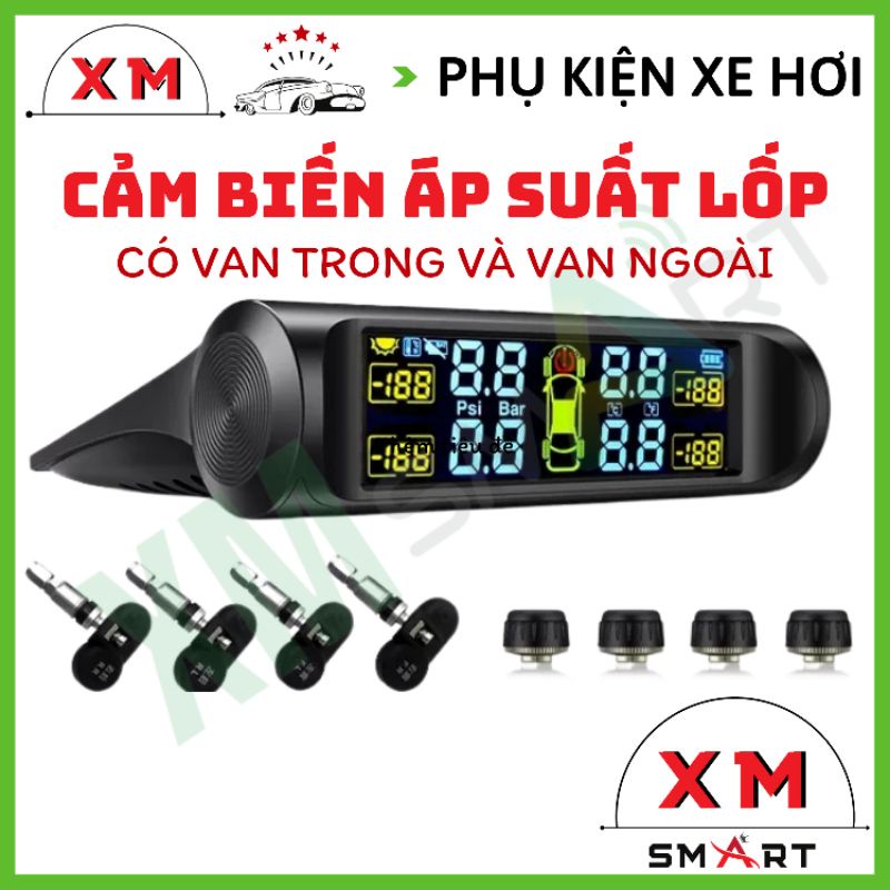 Cảm biến áp suất lốp ô tô TPMS chống nước phiên bản quốc tế sạc năng lượng mặt trời phù hợp với mọi dòng xe - XMSMART