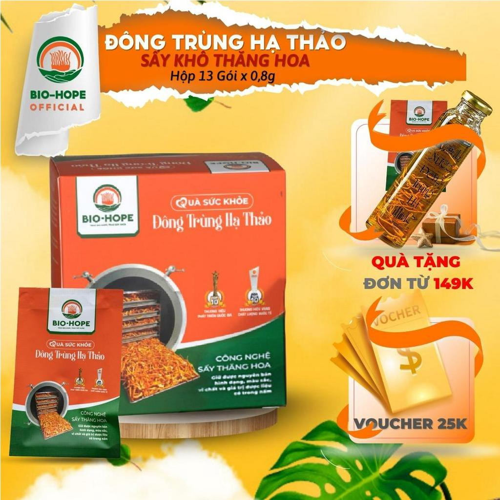 Đông Trùng Hạ Thảo Khô Sấy Thăng Hoa Premium BIO HOPE Hỗ Trợ Cải Thiện Chức Năng Gan Thận Phổi -Hộp 13 Gói x 0,8g