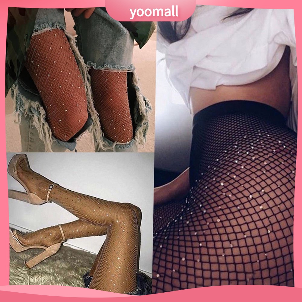 Quần Tất Nữ Lưới Co Giãn Đính Đá Gợi Cảm