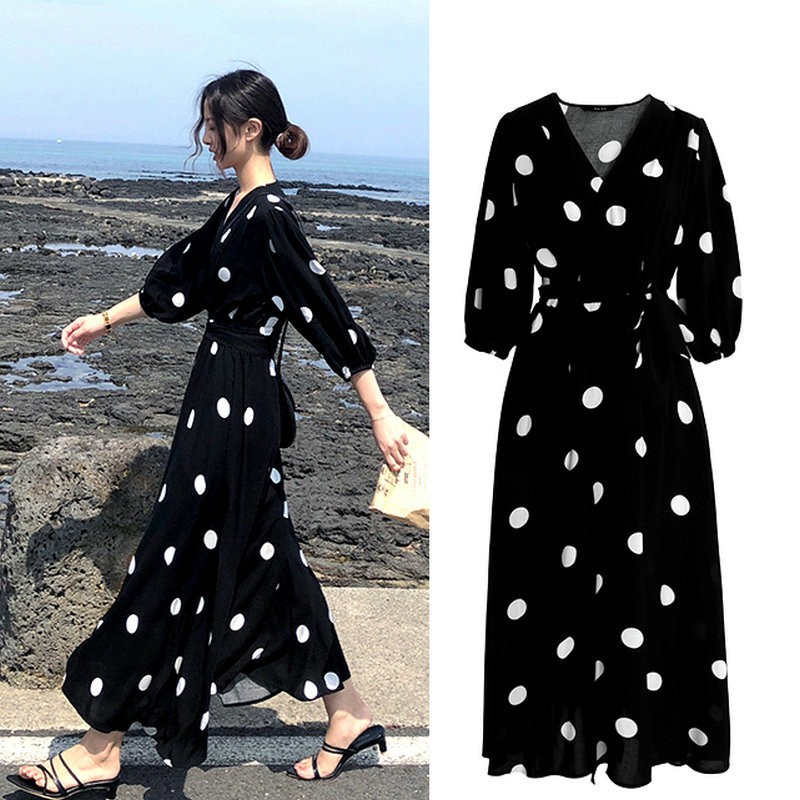 VÁY MAXI ĐEN CHẤM BI