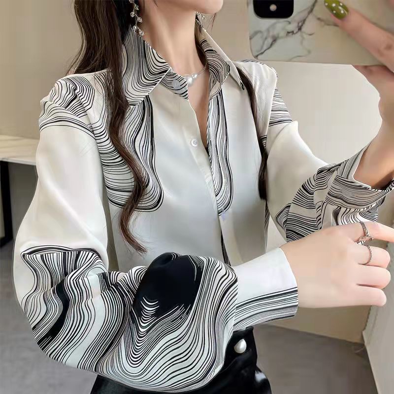 Áo Sơ Mi Chiffon Dáng Rộng In Họa Tiết Thanh Lịch Cho Nữ