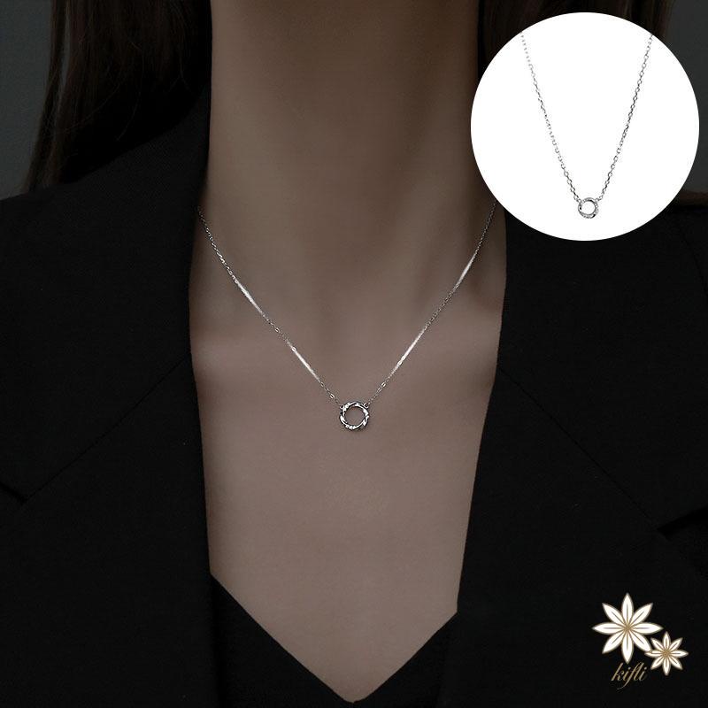 【kifli】Vòng cổ Mặt Tròn Mini Đính Đá Đơn Giản Phong Cách Hàn Quốc