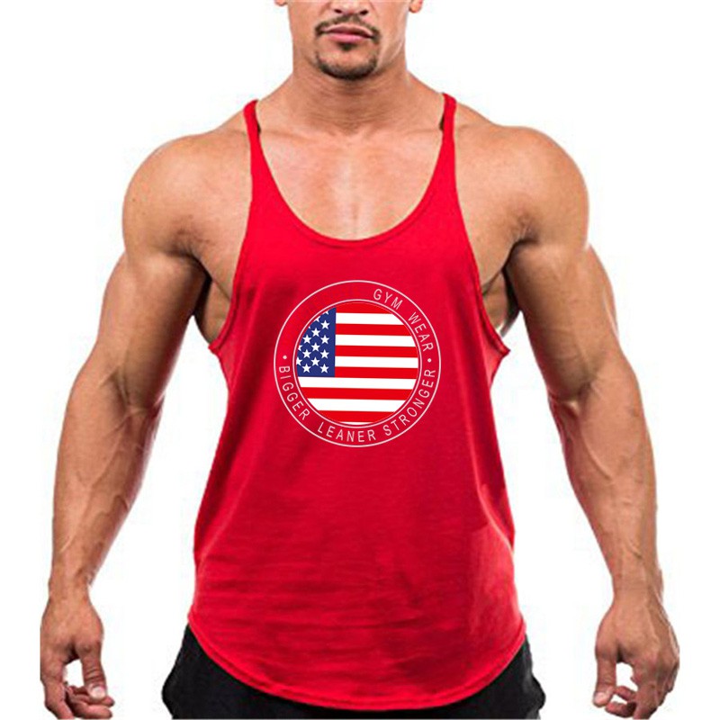 Gym Vest Mens Loose Singlet Usa American Flag Printed Spaghetti Tank Tops Vest