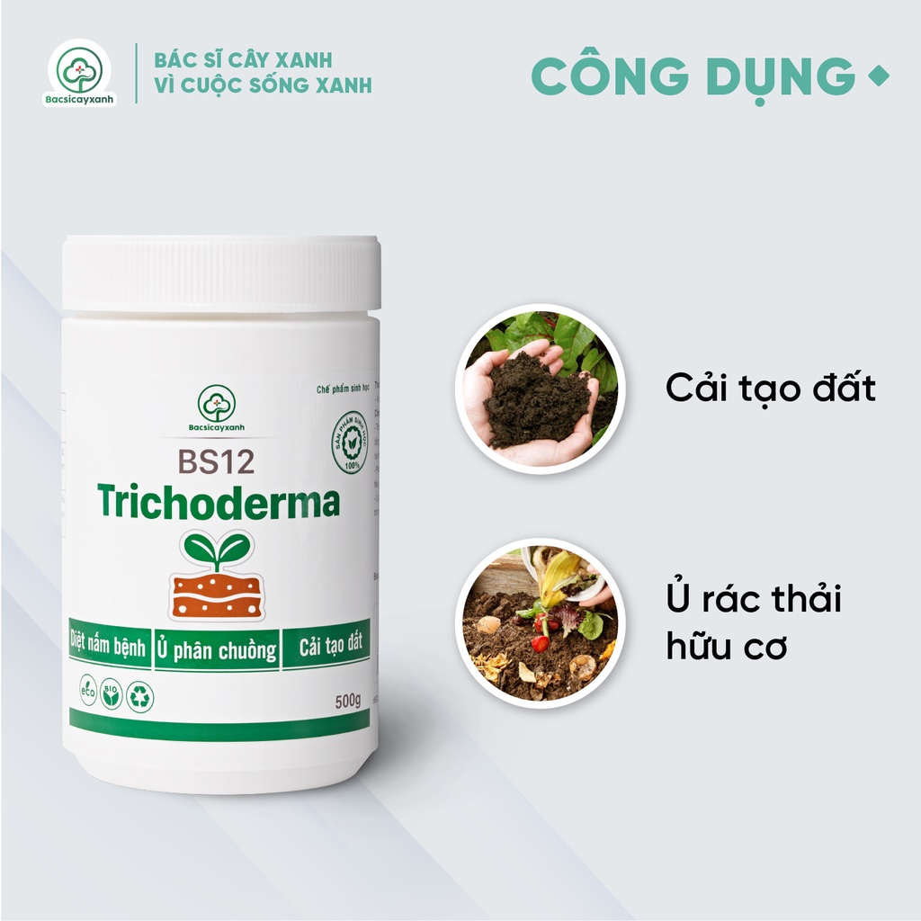 Trichoderma BS12 - Chế phẩm sinh học cải tạo đất, ủ phân chuồng, diệt nấm bệnh - 500gram