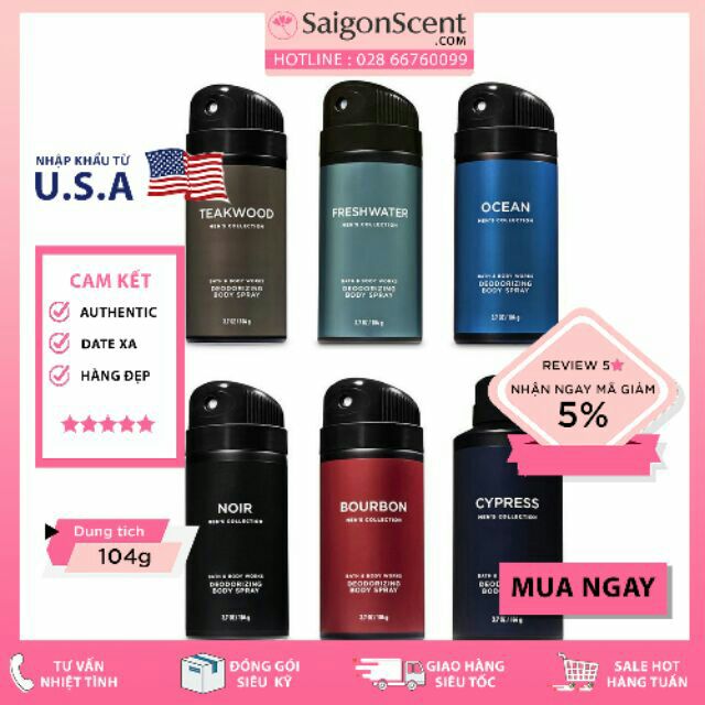 Xịt Toàn Thân Cho Nam Bath &amp; Body Works Deodorizing Body Spray (104g)