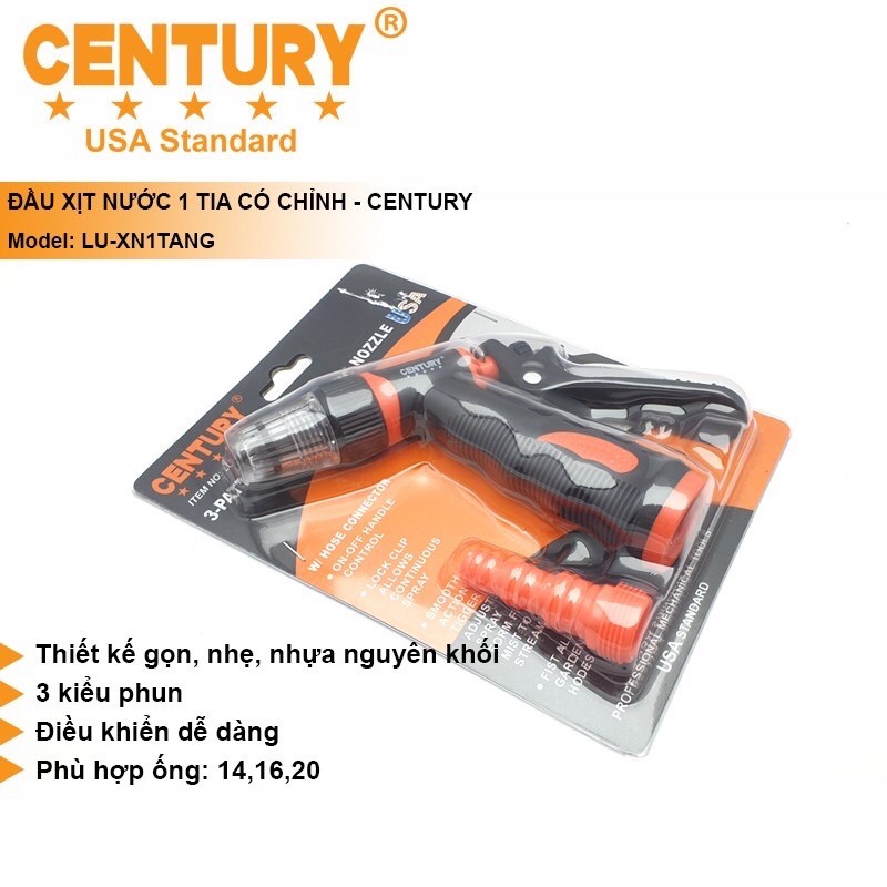 Dụng Cụ Xịt Nước Rửa Xe và Tưới Cây 1 Tia có chỉnh Century