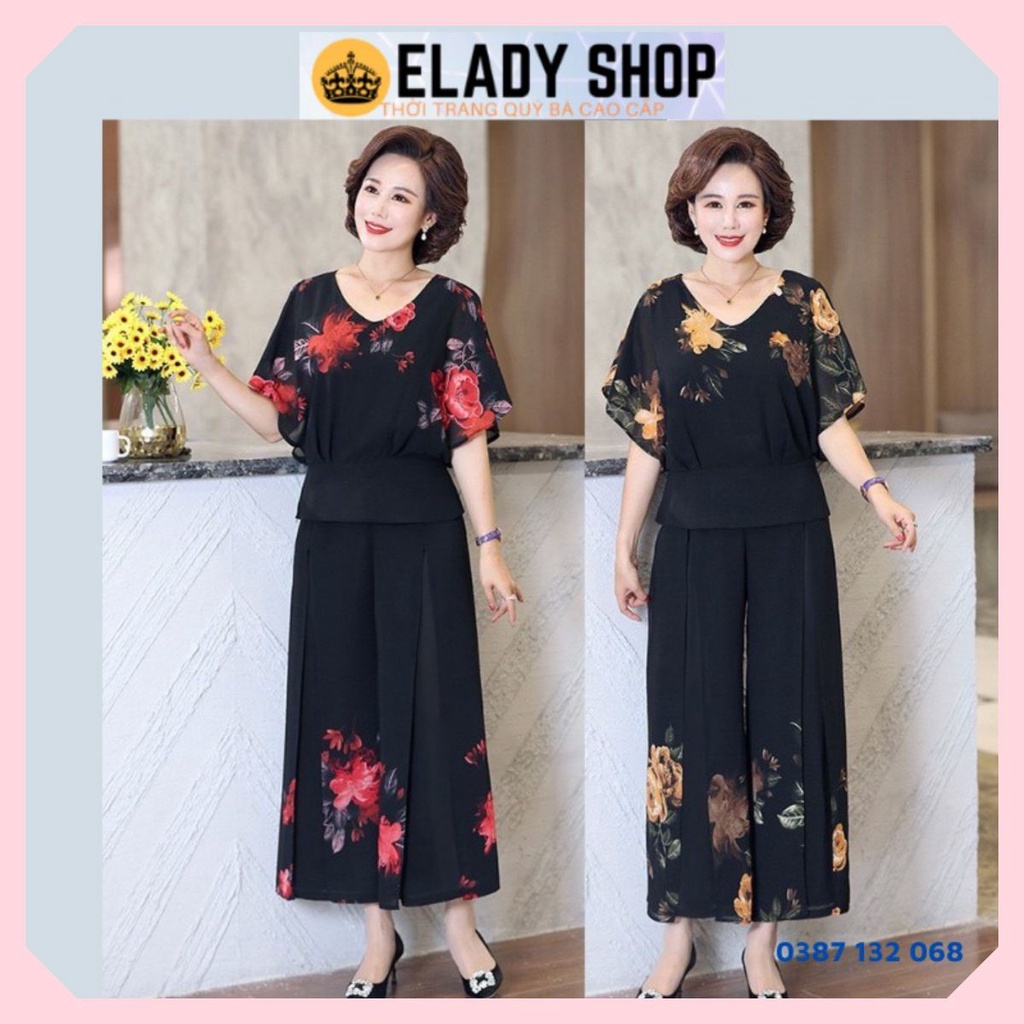Bộ trung niên ⚡GIÁ SỈ⚡ Bộ quần áo cho mẹ vải voan dày dặn, ít co nhăn, mềm mát, quần lửng lỡ ống sớ rộng