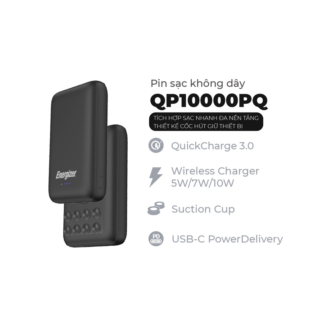 [Mã SKAMCLU9 giảm 10% đơn 100K] Combo Pin sạc dự phòng QP10000PQ + Đế sạc không dây WCP105 Energizer