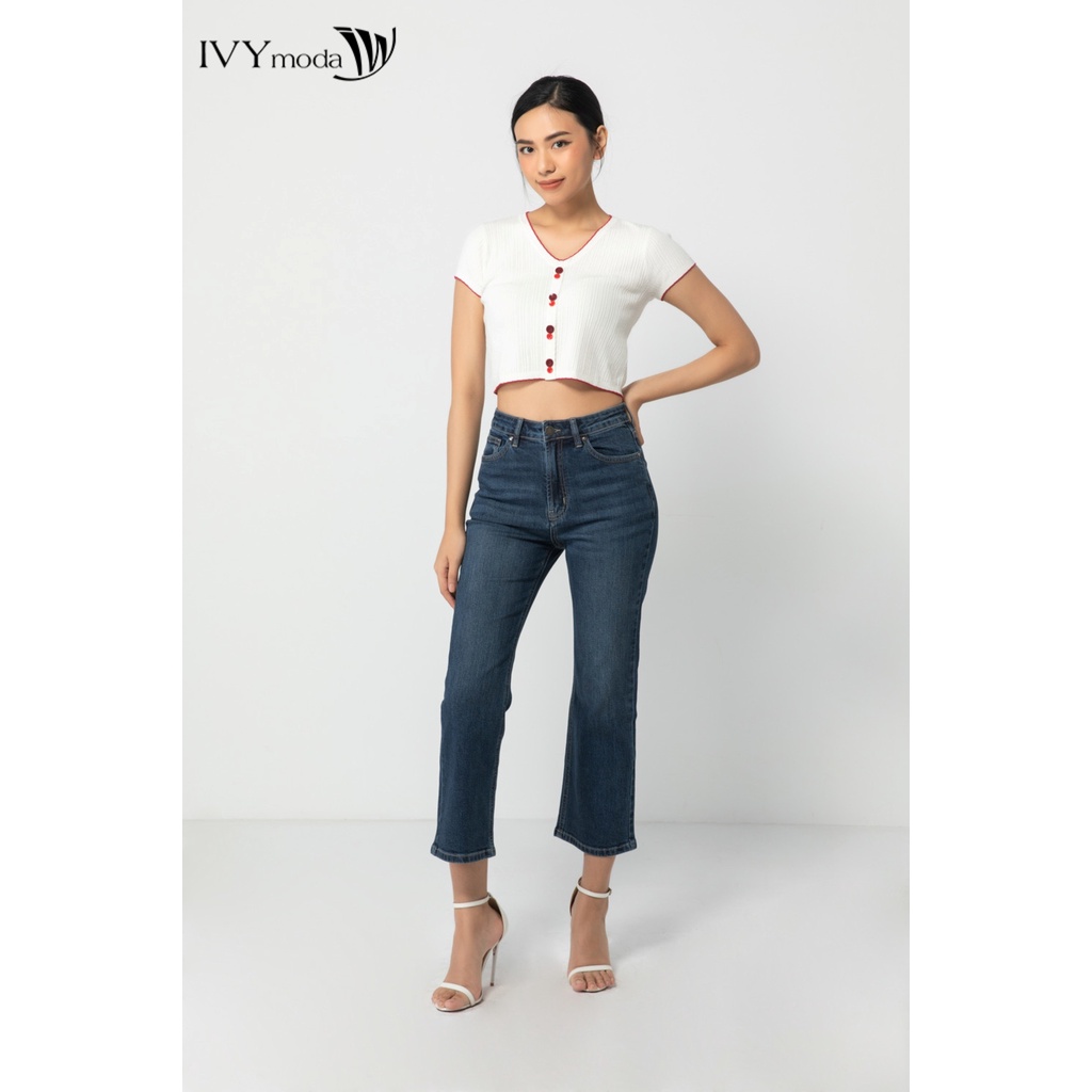 [NHẬP WABRTL5 GIẢM 10% TỐI ĐA 50K ĐH 250K ]Áo len croptop nữ viền màu IVY moda MS 77B8041