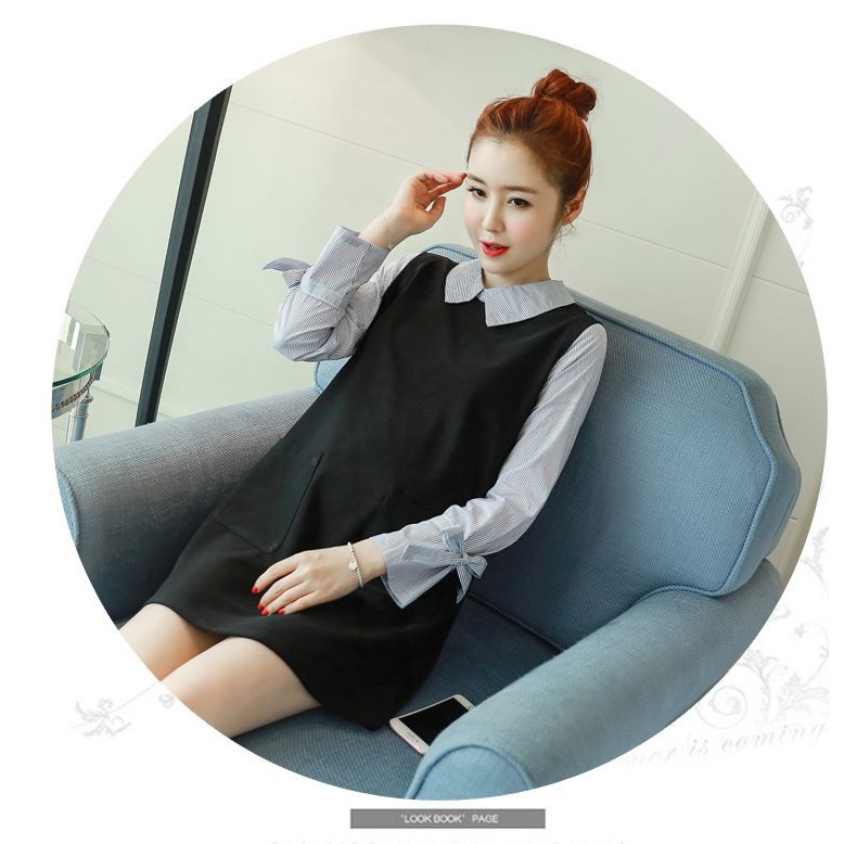 VÁY BẦU ĐEN CỔ ĐỨC NƠ TAY