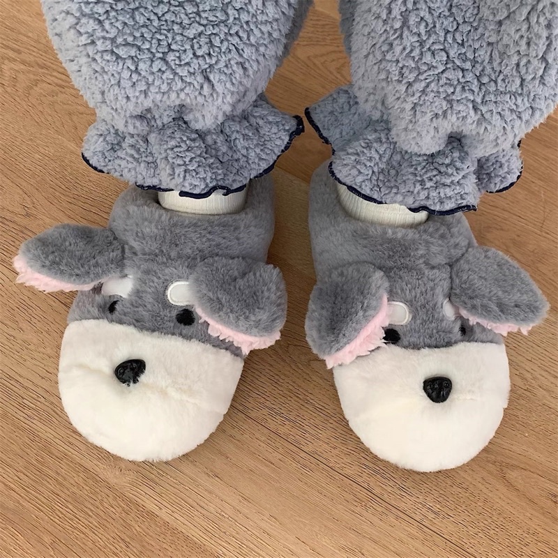 Dép bông gấu xám có tai cute đế xốp lông mịn chống trơn đi được cả ngoài đường