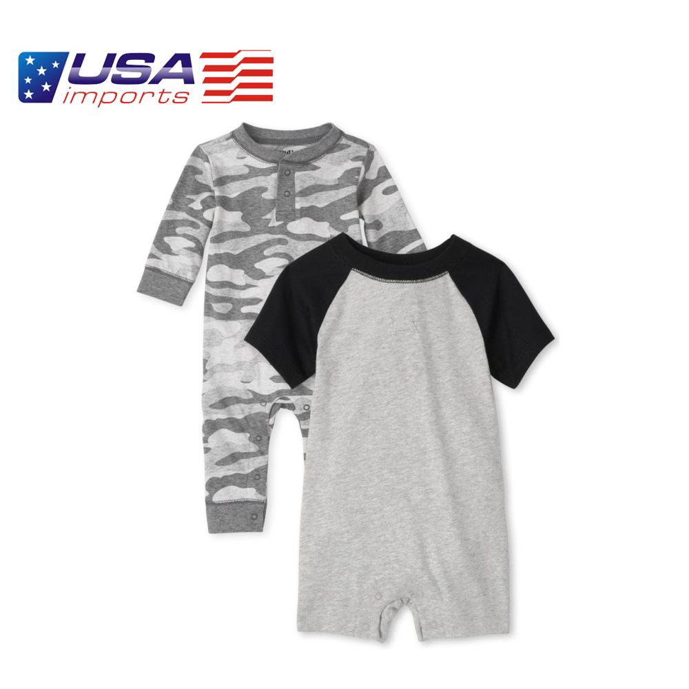 Bộ 2 áo liền thân dạng đùi kèm jumpsuit cotton xám đen cổ tròn Children's Place Auth Từ Mỹ (3026902_01)