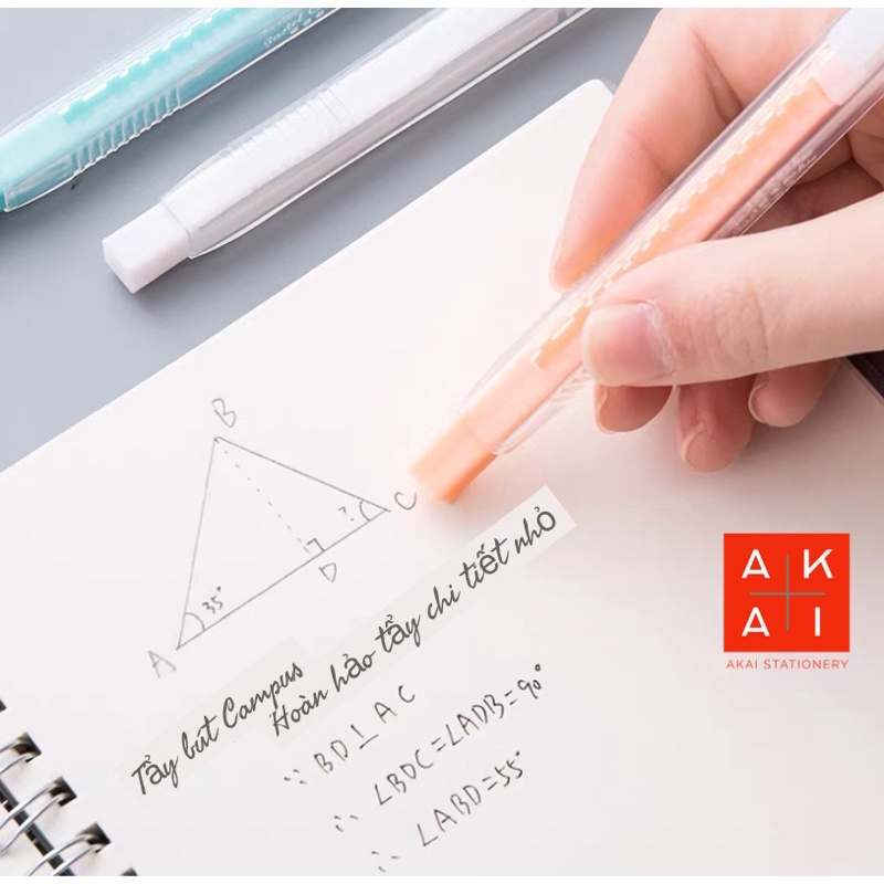 Tẩy bút chì Kokuyo Campus Nhật Bản kèm 1 lõi tẩy thay thế 4 màu Pastel Cookie, Tẩy Bút Chì Kiểu Nhật Bản Tiện Dụng