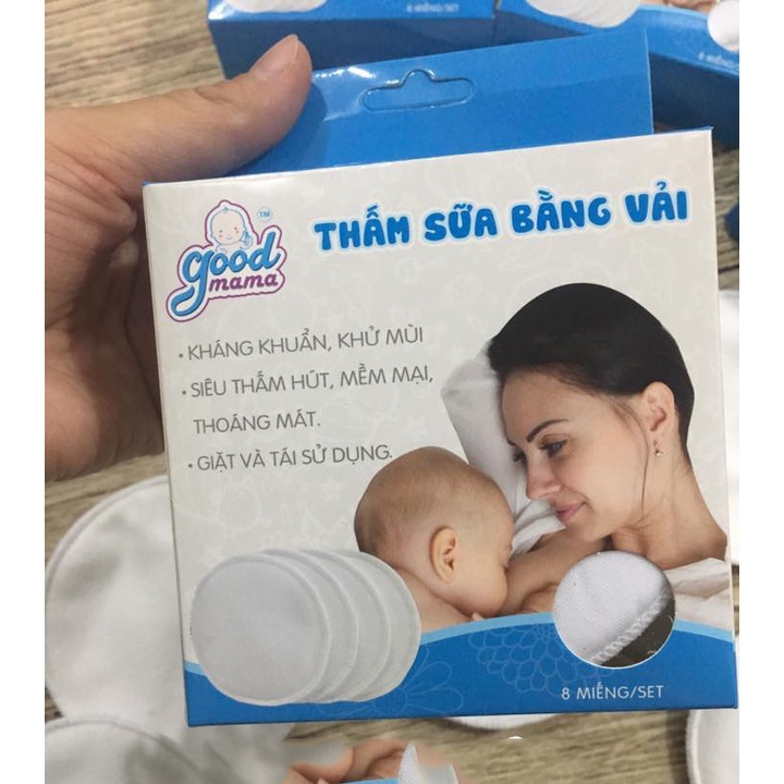 Hộp 8 Miếng Lót Thấm Sữa Bằng Vải Dùng Nhiều Lần Good MaMa