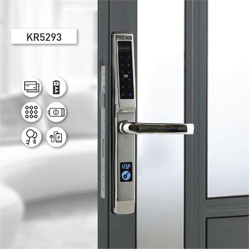 Khóa mã số,thẻ từ cho cửa nhô,cửa inox PHGLock™ - KR5293 chính hãng bảo hành 24 tháng .