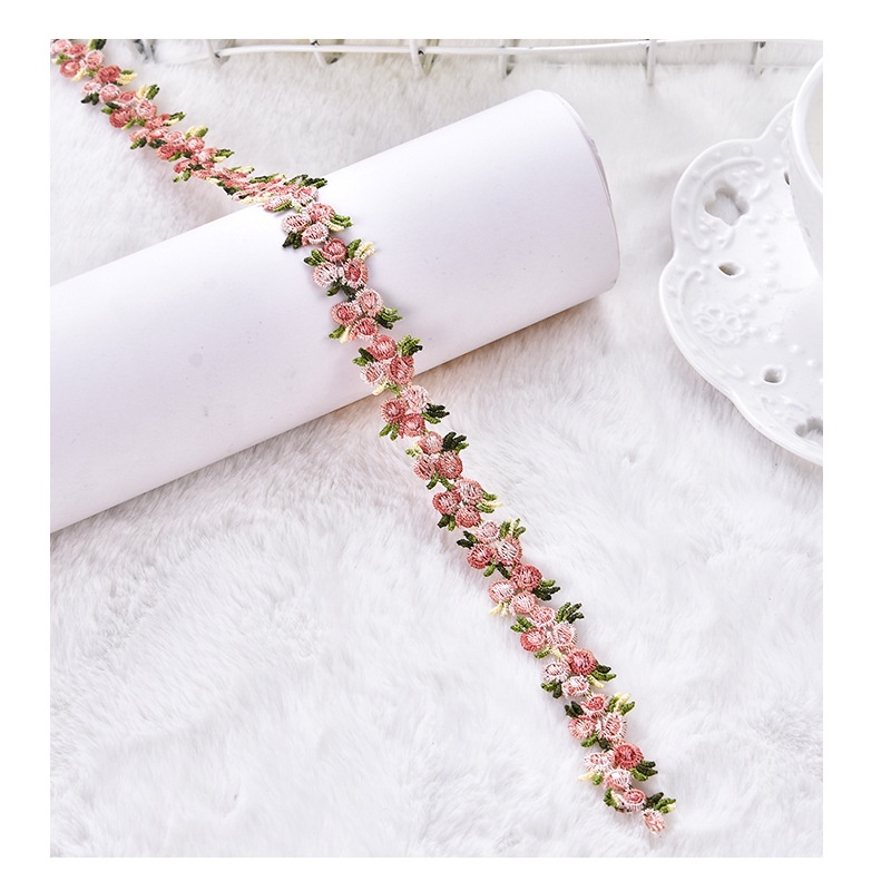 Ruy băng ren hoa hồng 2cm ba chiều polyester lụa ren cao cấp, phụ kiện handmade